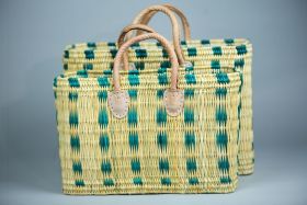 Wicker basket with leather handles