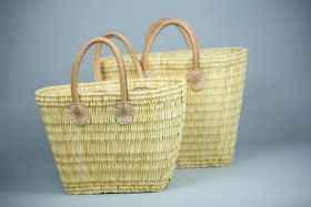 Conical Basket with short leather Handles