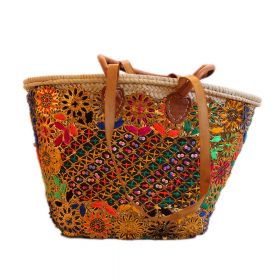  TAZA.TAHNAWT, Palm basket with long leather handles