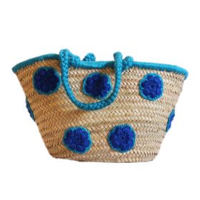 Palm Basket with , with crocheted wool