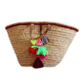  Palm basket with braided leather handle