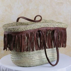  TAZA.HDOUB, Palm basket with long leather handles