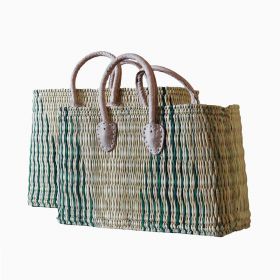 Wicker basket with leather handles
