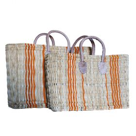 Wicker basket with short leather handles