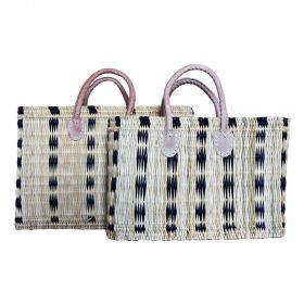 Wicker basket with leather handles